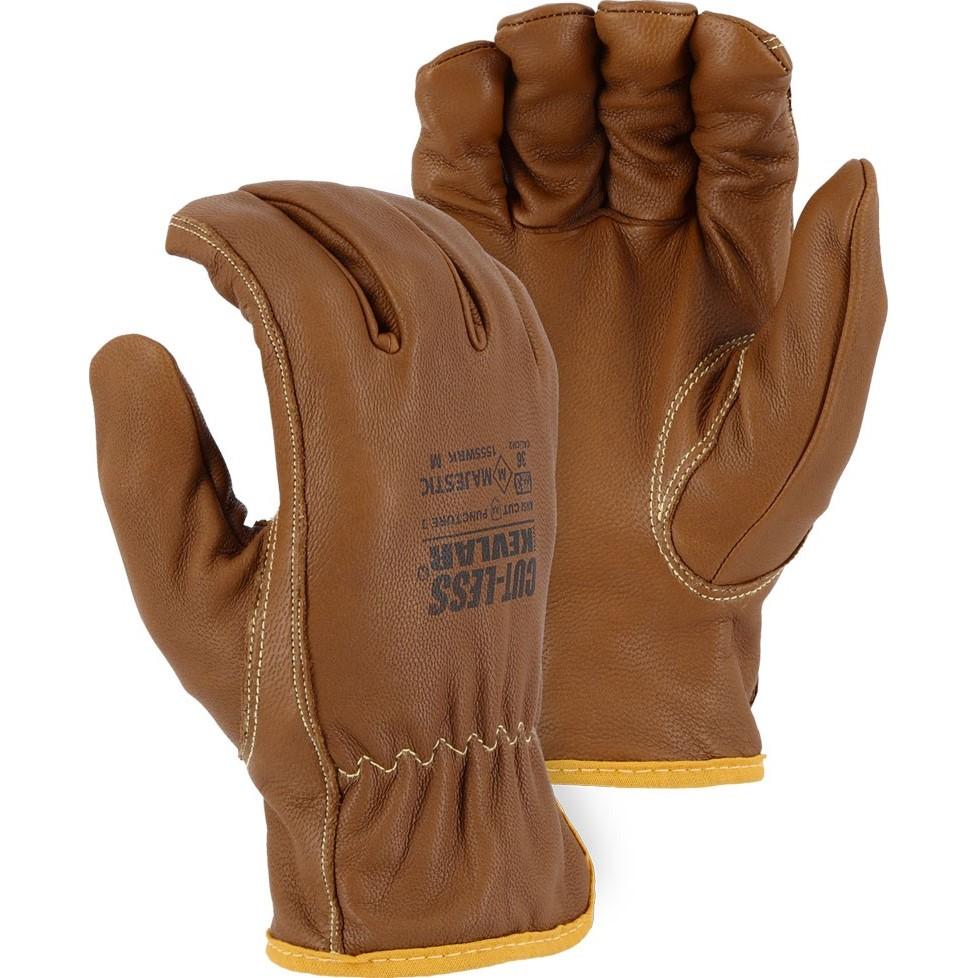 Cut Resistant Leather Drivers Glove Kevlar Lined Goatskin, 36 Cal Arc Flash, Puncture, Abrasion, Oil, Water, and Cut Resistant (PK 12 Pairs)