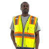 Apex Hi-Vis Mesh Safety Vest - D-Ring Pass Through, ANSI 2, 2-Tone DOT Striping, Zipper Close - Hi Vis Yellow