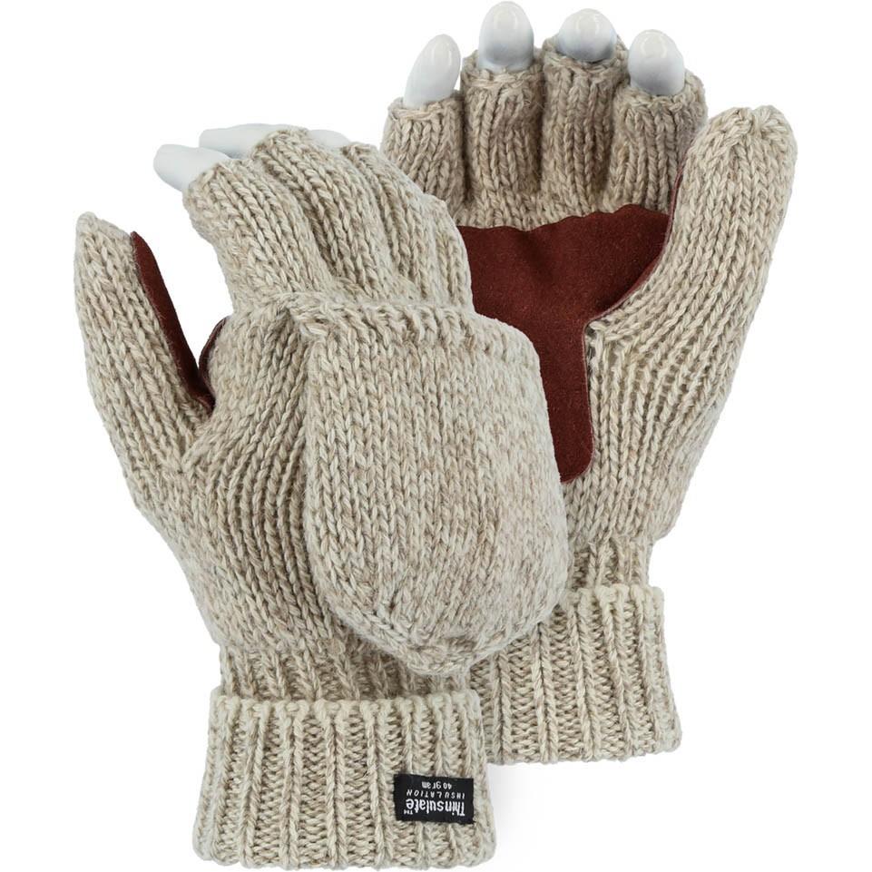 Wool Glove Leather Palm, Two-Ply, Winter Lined, Fingerless (12 Pairs)