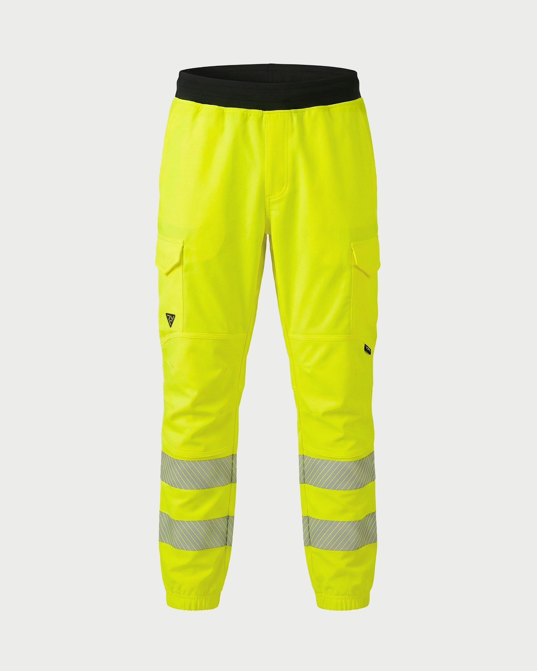 Vohl Hi Vis Jogger Pant – Safety Yellow – SKU HV-JG-105, front view with reflective leg bands and elastic cuffs | color:Safety Yellow
