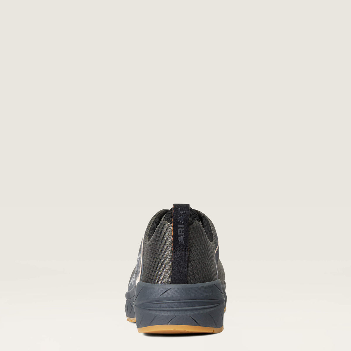 Ariat Outpace Composite Toe Work Shoe in Gunmetal, heel view