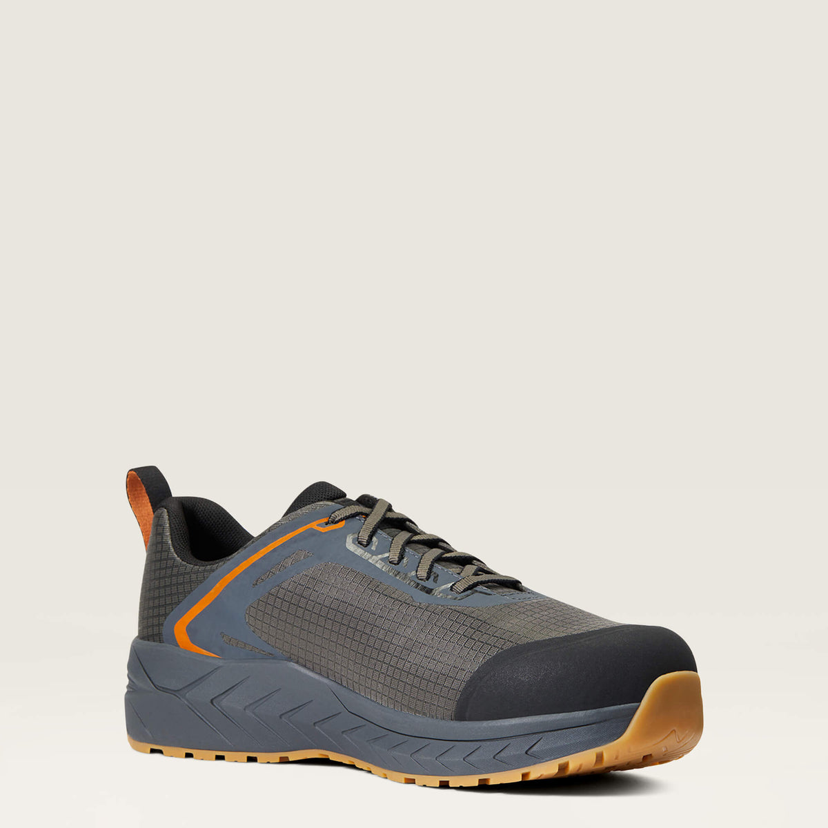Ariat Outpace Composite Toe Work Shoe in Gunmetal, medial side view