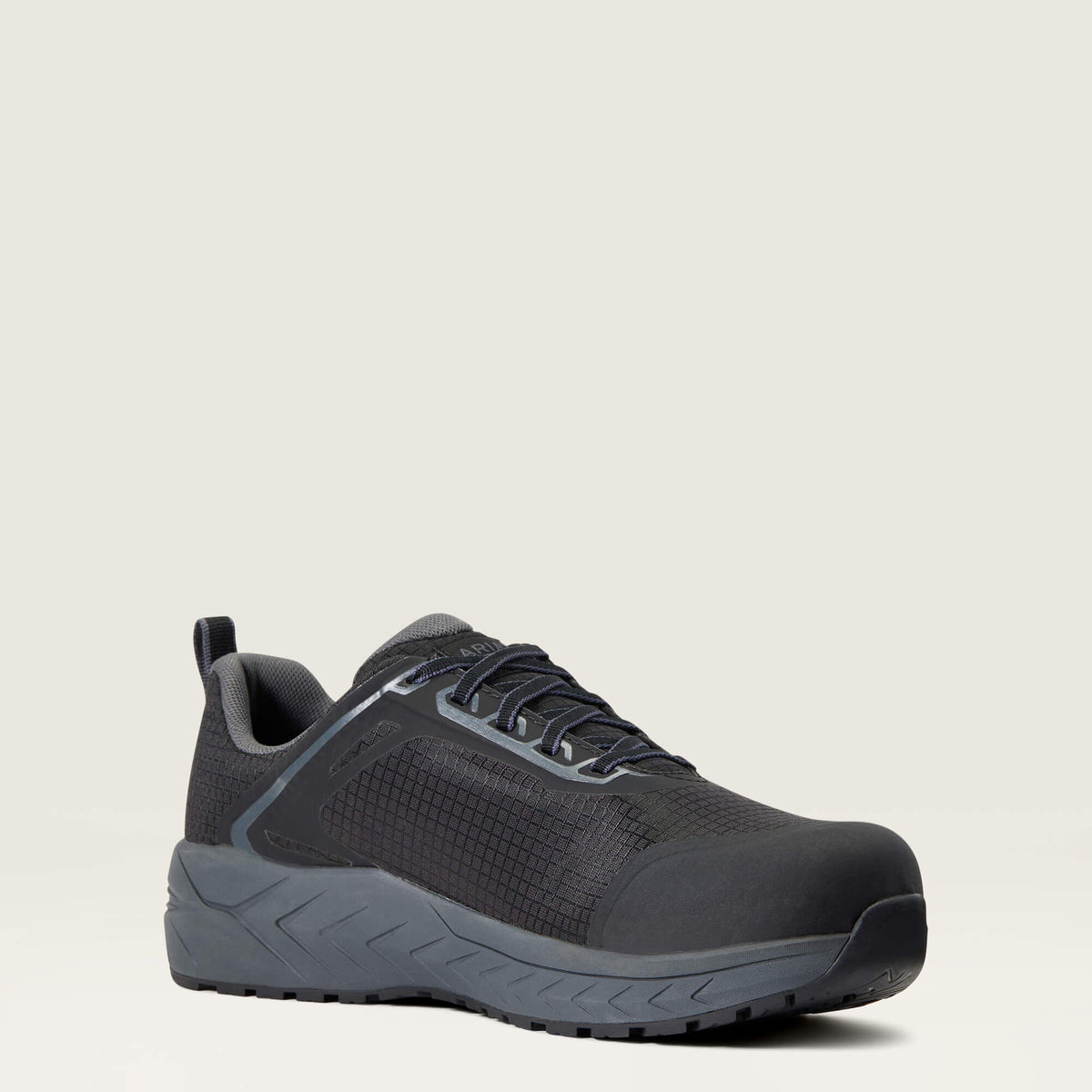 Ariat Outpace Composite Toe Work Shoe in Black, medial side view