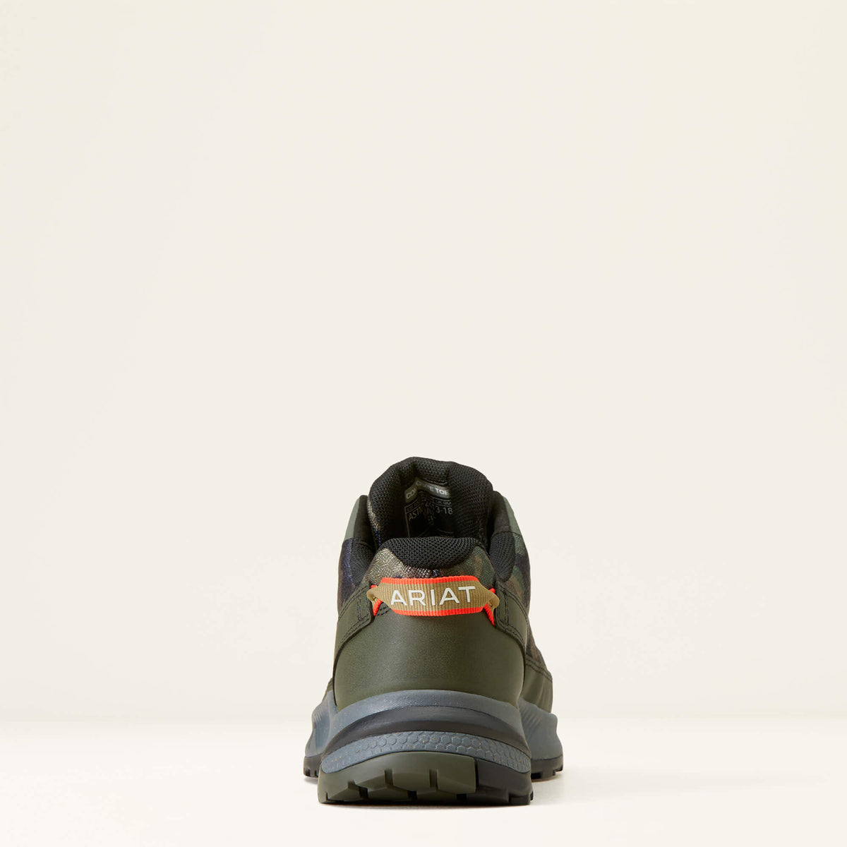 Ariat Men's Outpace Shift Composite Toe Work Shoe in Camo, heel view