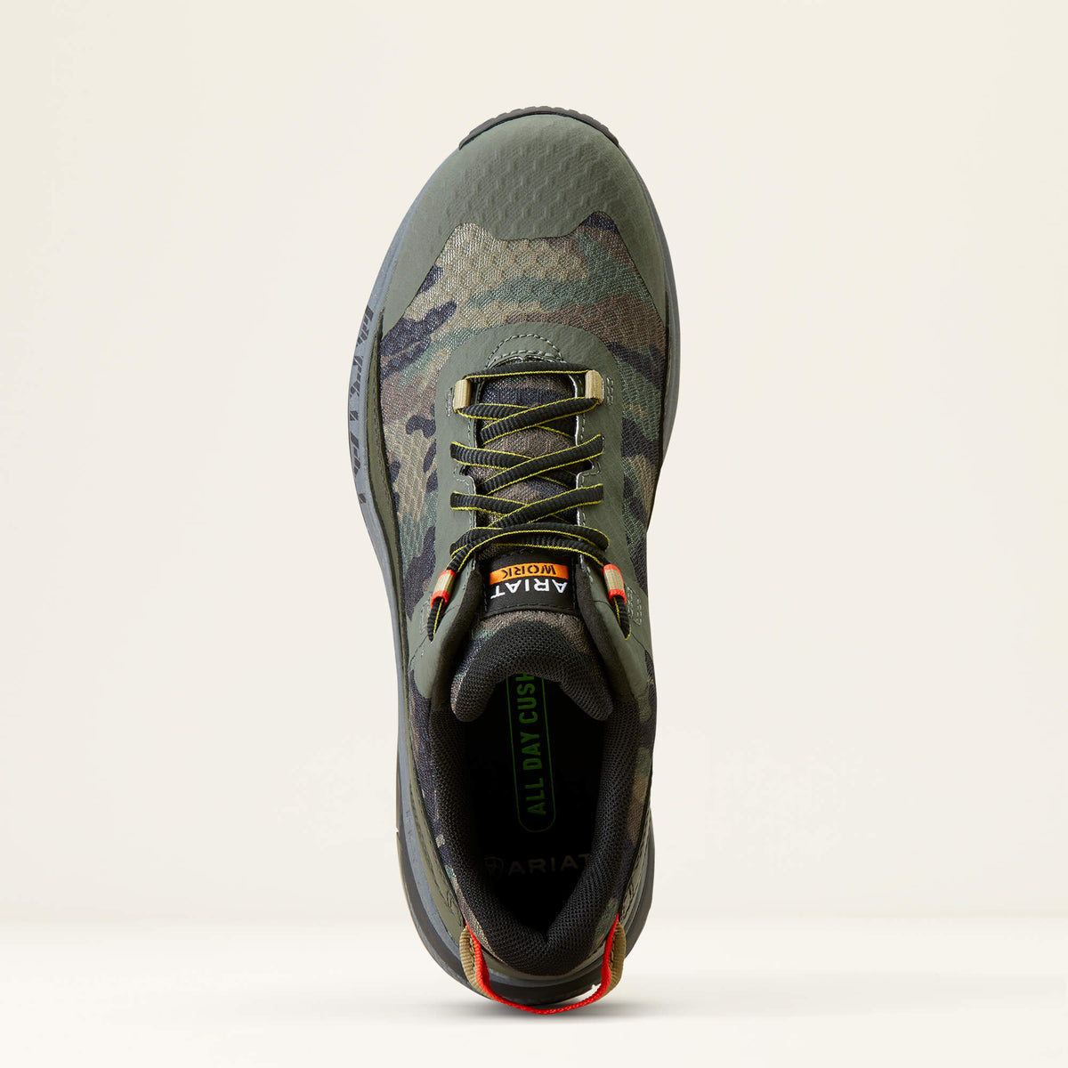Ariat Men's Outpace Shift Composite Toe Work Shoe in Camo, toe view