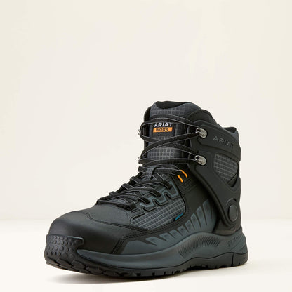 Ariat Men's Outpace Shift 6-inch Waterproof Composite Toe Work Boot in Black, 3-4 front view
