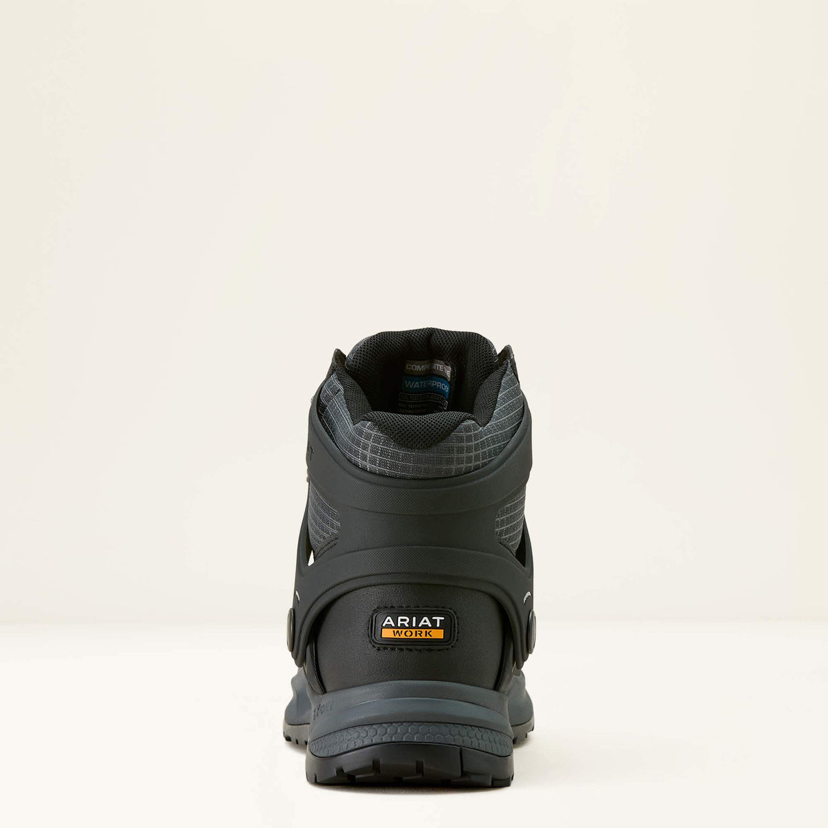 Ariat Men's Outpace Shift 6-inch Waterproof Composite Toe Work Boot in Black, heel view