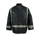 NASCO PetroStorm FR rain jacket with reflective trim and patch pockets in Navy, front view