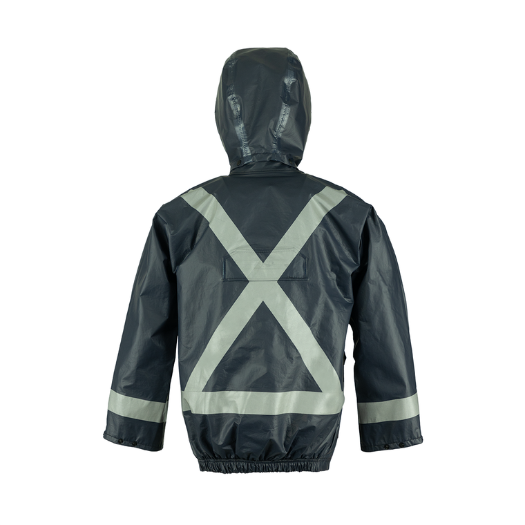 NASCO PetroStorm FR rain jacket with reflective trim and patch pockets in Navy, alternate view