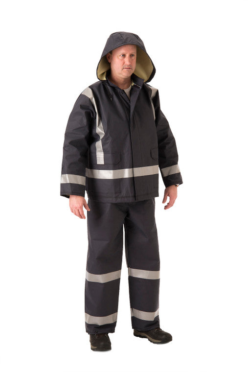 NASCO PetroStorm jacket and bib overalls in Navy, full-suit view