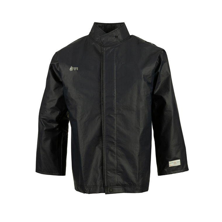 NASCO PetroStorm FR rain jacket with hood snaps in Navy, front view