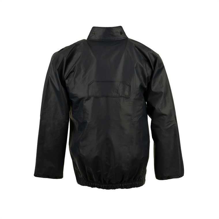 NASCO PetroStorm FR rain jacket with hood snaps in Navy, back view