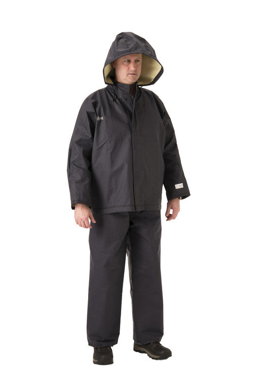 NASCO PetroStorm jacket and bib overalls in Navy, full-suit view