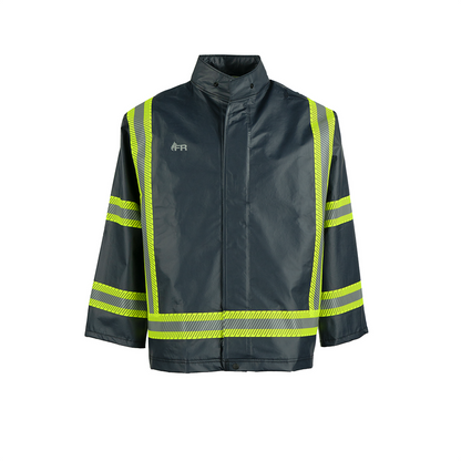 NASCO PetroStorm FR rain jacket with reflective triple trim in Navy, front view