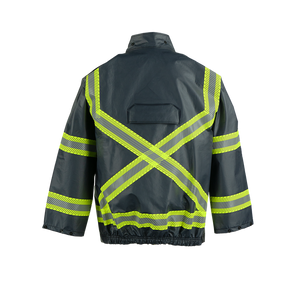 NASCO PetroStorm FR rain jacket with reflective triple trim in Navy, back view