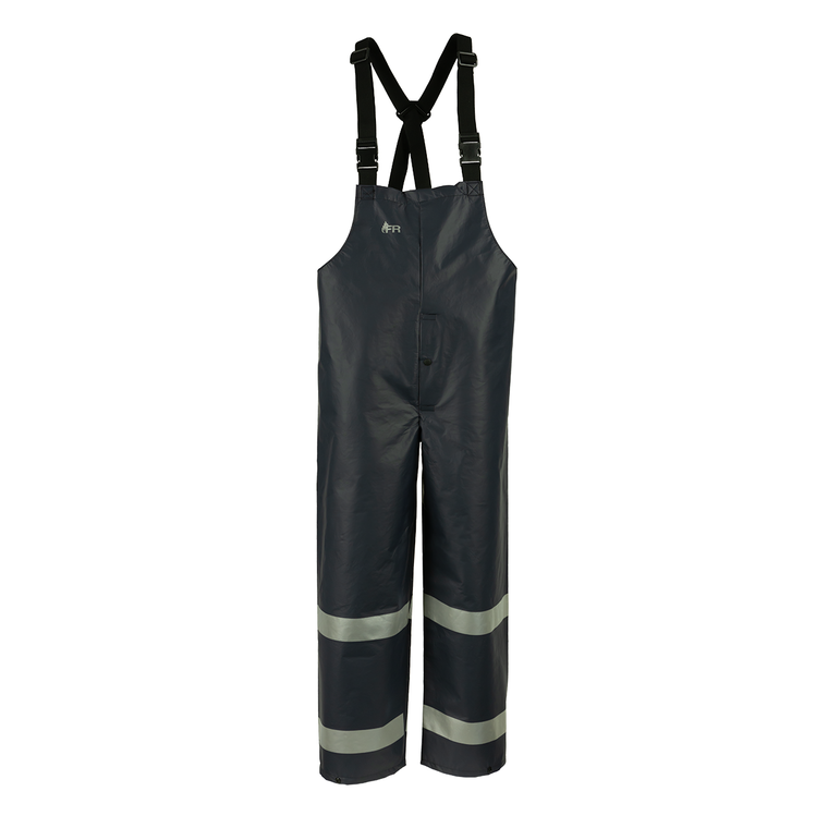 NASCO PetroStorm FR rain bib overalls with reflective trim in Navy, front view