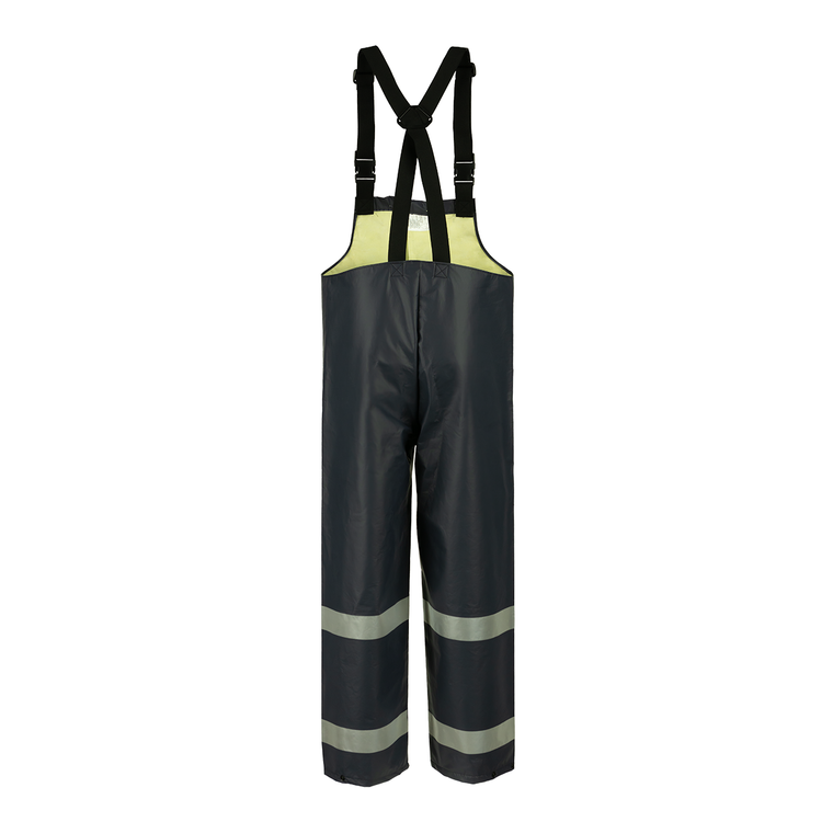 NASCO PetroStorm FR rain bib overalls with reflective trim in Navy, back view