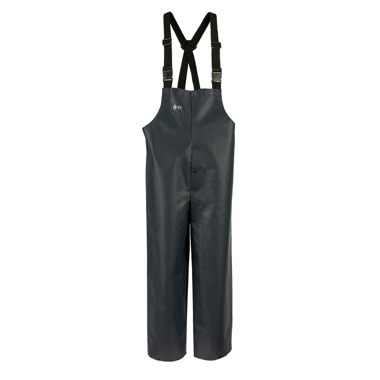 NASCO PetroStorm FR rain bib overalls with quick-release buckles in Navy, front view