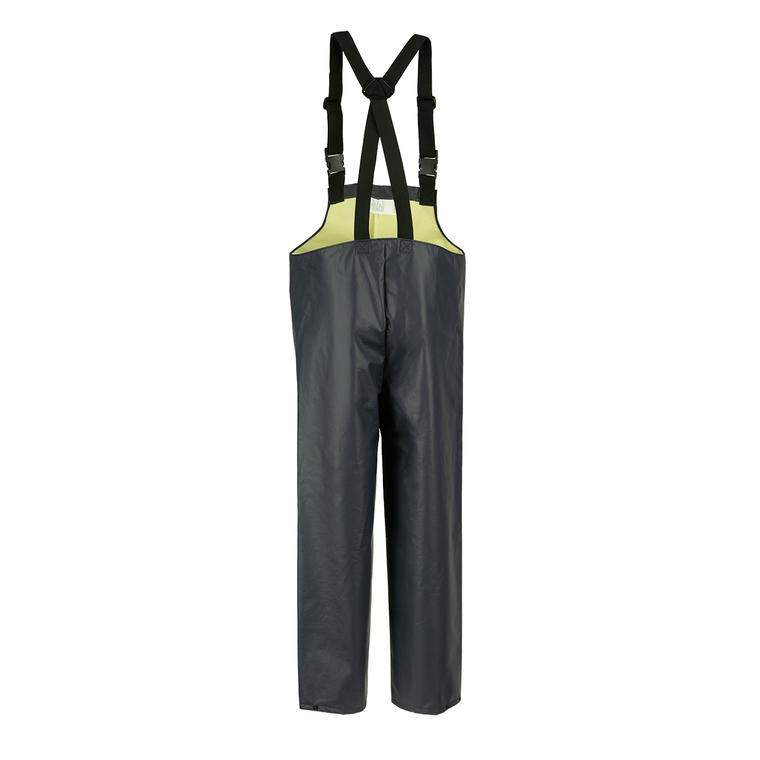NASCO PetroStorm FR rain bib overalls with quick-release buckles in Navy, back view