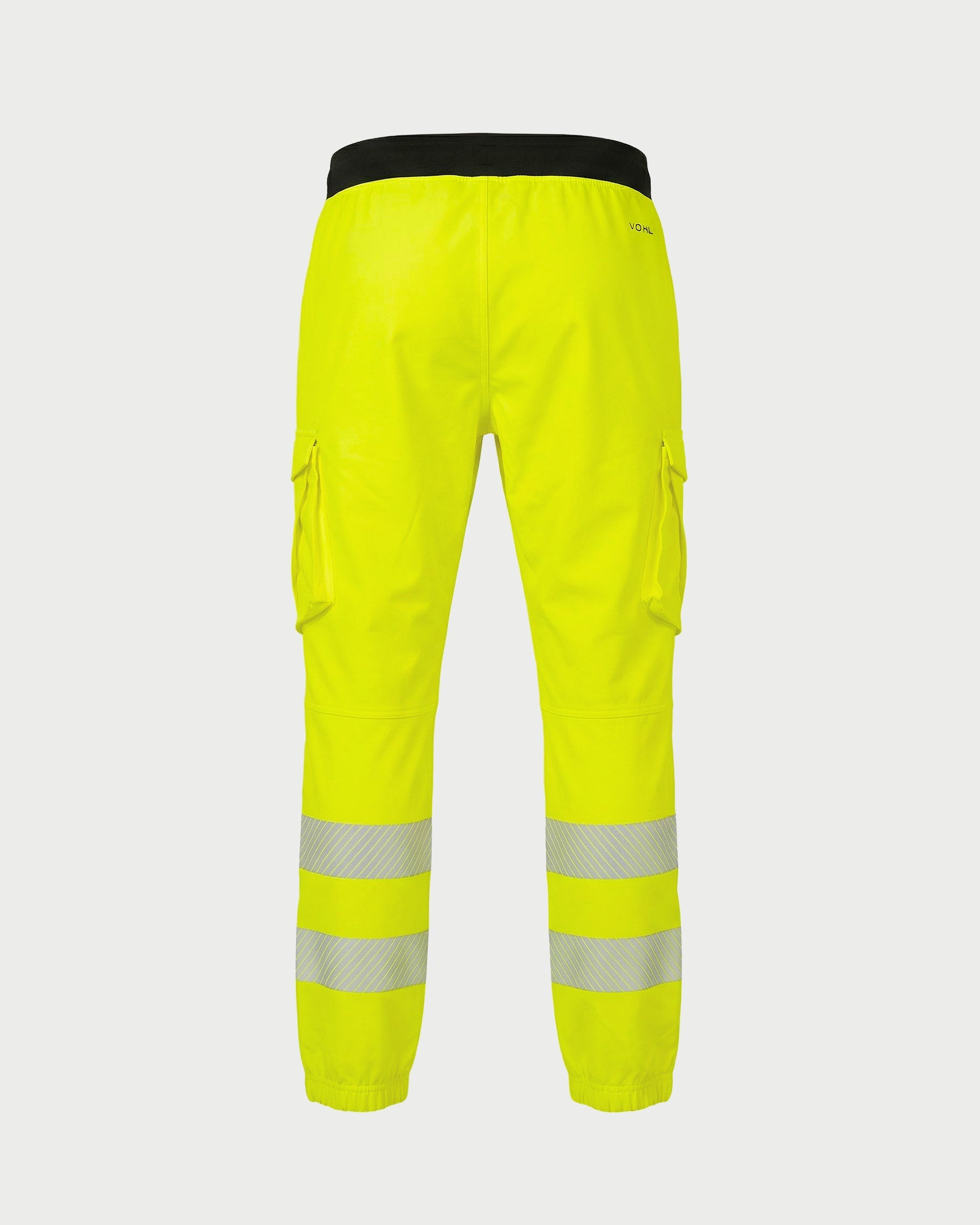 Vohl Hi Vis Jogger Pant – Safety Yellow – SKU HV-JG-105, back view with elastic waistband and reflective lower leg bands | color:Safety Yellow