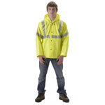NASCO WorkChoice HiVis rain jacket with attached hood in Fluorescent Yellow