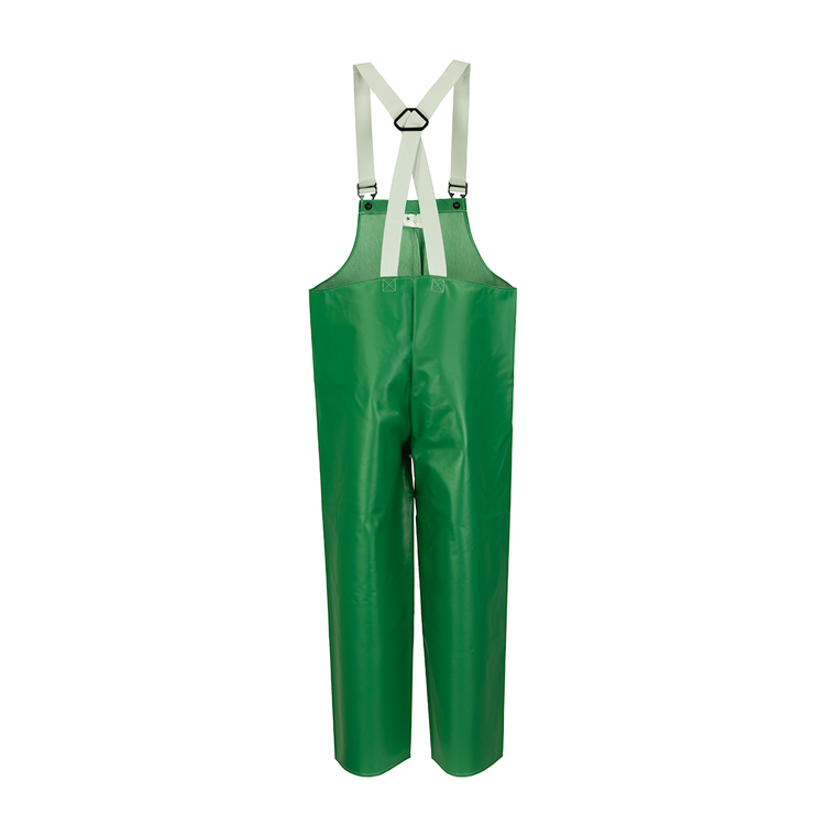 NASCO AcidBasic chemical splash rain bib overalls in Green, back view