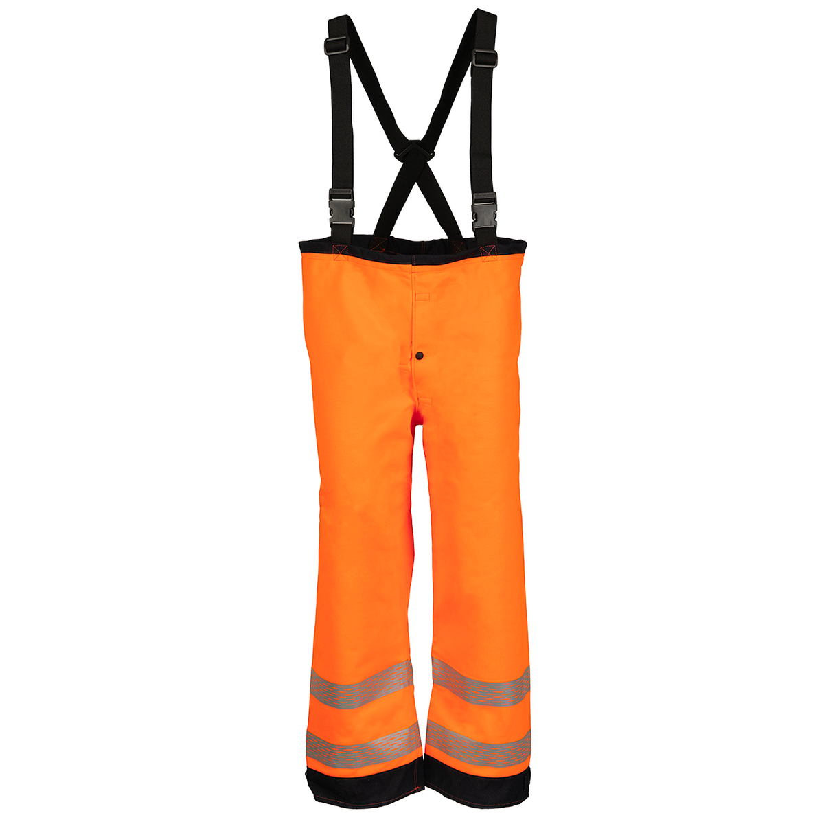 NASCO Omega 5501T FR rain bib overalls in Navy/Fluorescent Orange, front view