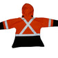 NASCO Omega women's FR rain jacket in Navy and Fluorescent Orange, back view