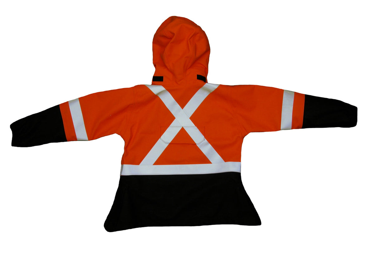 NASCO Omega women's FR rain jacket in Navy and Fluorescent Orange, back view