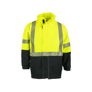 NASCO Omega FR rain jacket in Navy and Fluorescent Yellow, front view