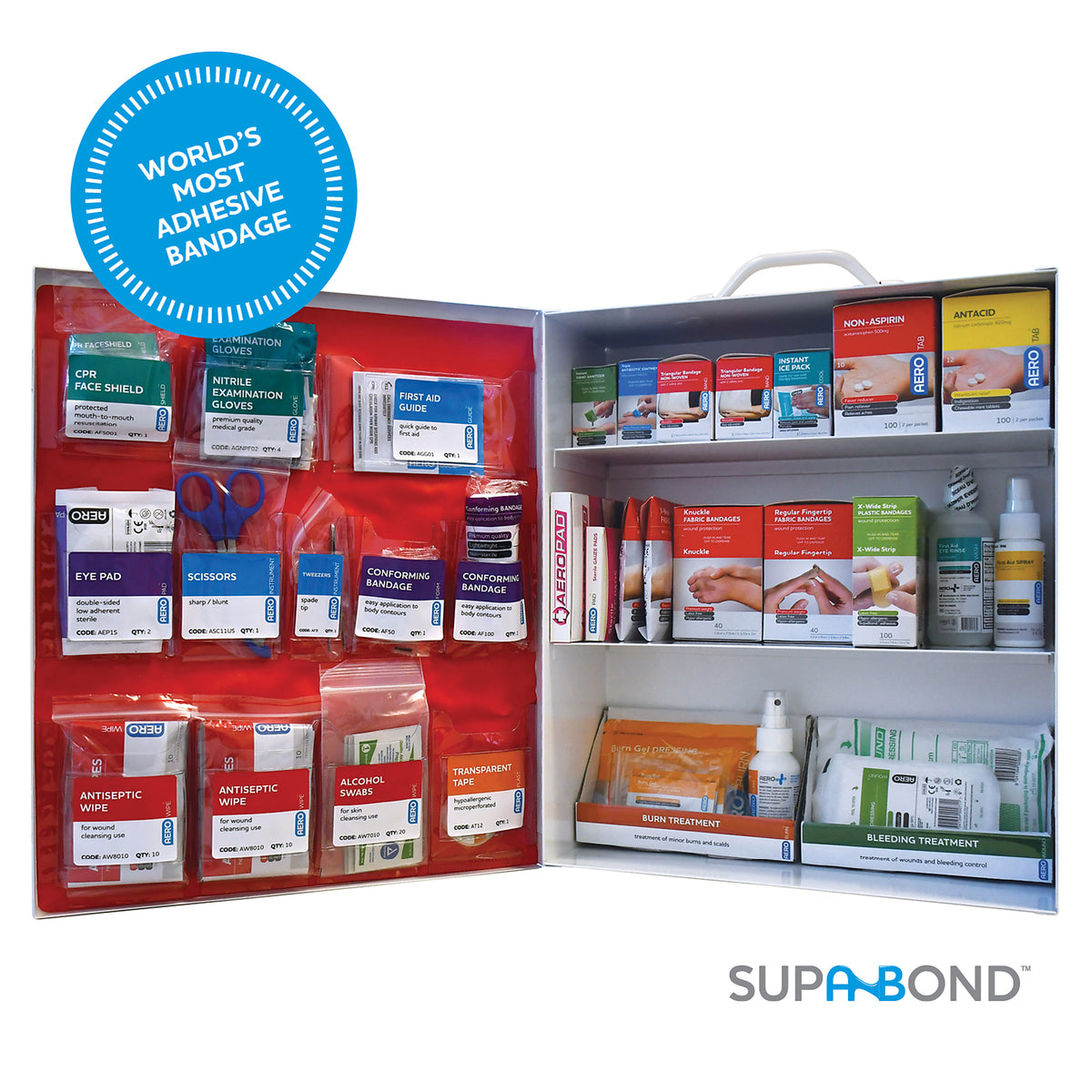 Aero Surefill 100 Series 3-shelf Class A first aid cabinet refill with medications