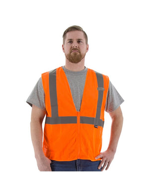 CA Hull Majestic Hi Vis Orange Mesh Safety Vest ANSI 2, Zipper Close