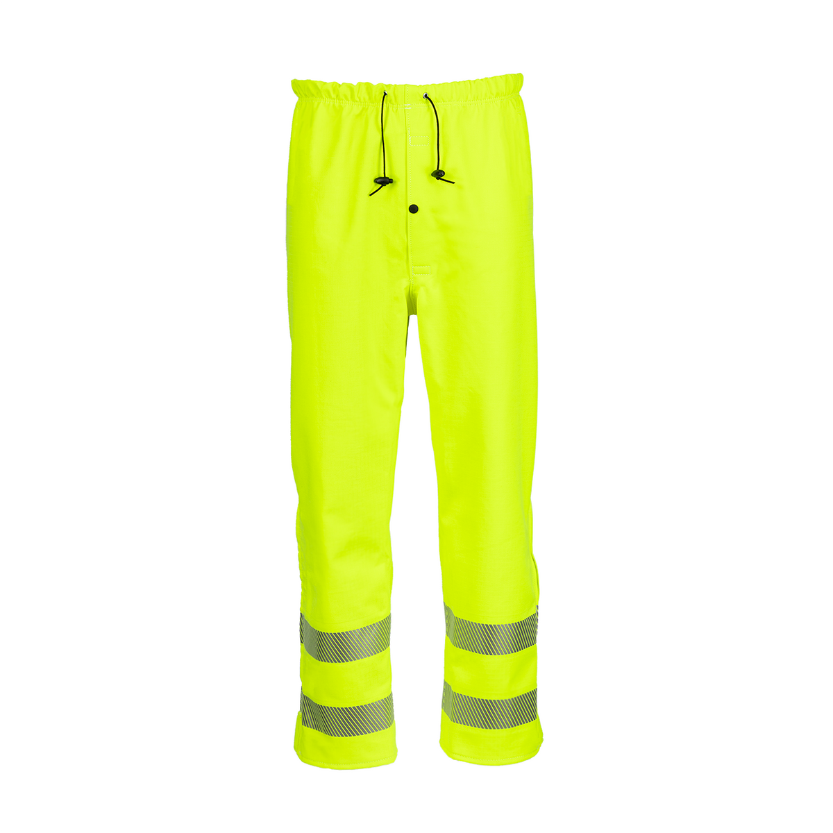 NASCO ArcJoule FR rain pants, front view with fly closure and drawstring waist