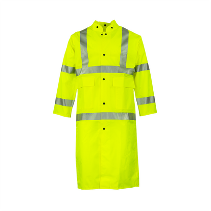 NASCO WorkLite HiVis rain coat in Fluorescent Yellow, front view