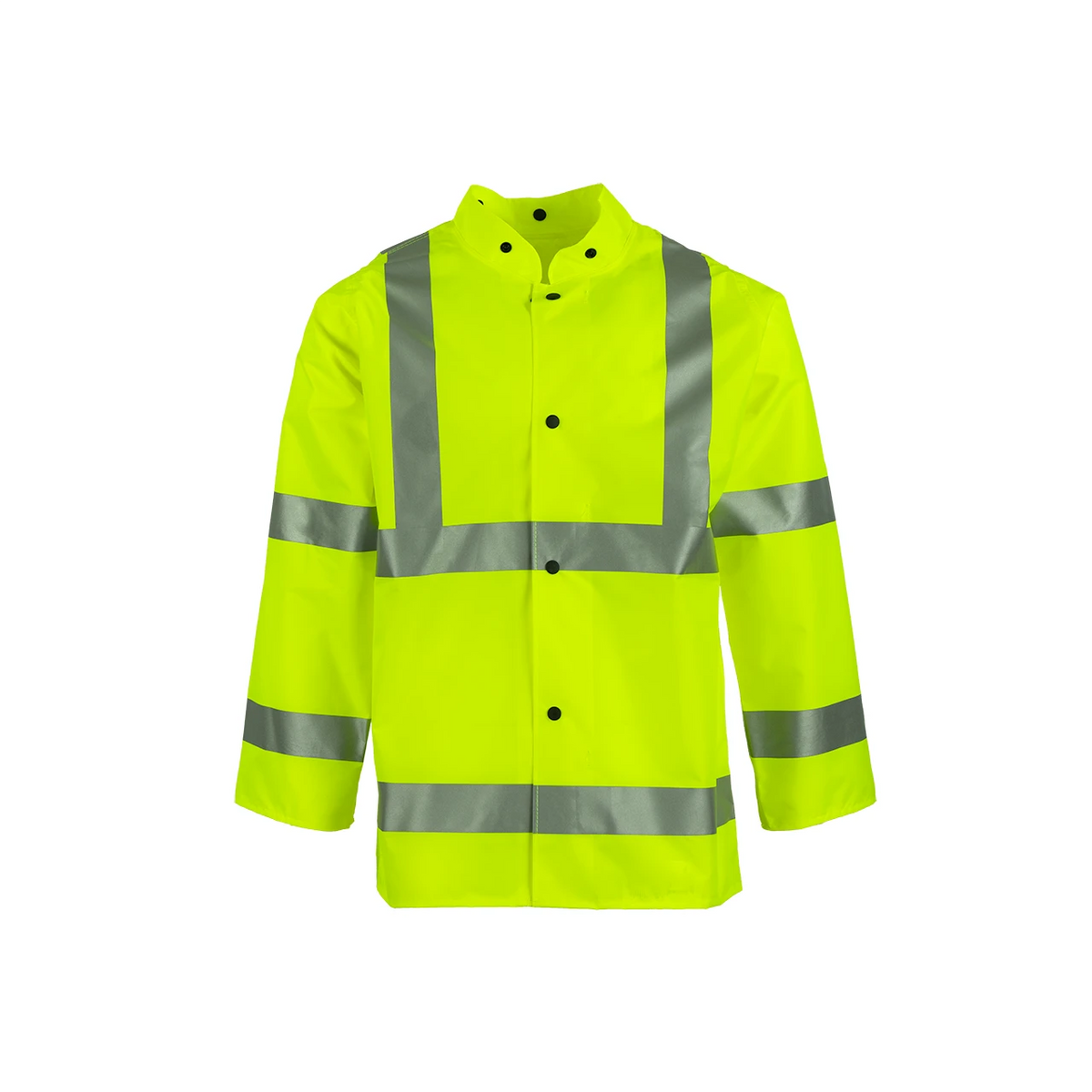 NASCO WorkLite HiVis rain jacket in Fluorescent Yellow, front view