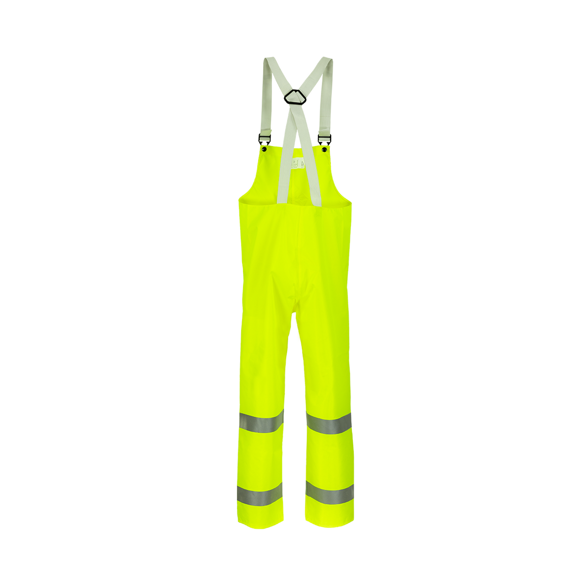 NASCO WorkLite HiVis rain bib overalls in Fluorescent Yellow, back view