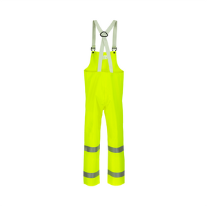 NASCO WorkLite HiVis rain bib overalls in Fluorescent Yellow, back view