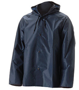 NASCO WorkLite rain jacket with attached hood, pockets and zipper in Navy