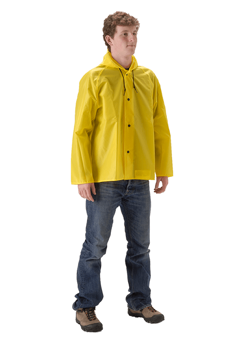 NASCO WorkLite rain jacket with attached hood in Yellow