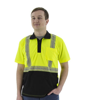 Bristol Logo - High Visibility Birdseye Mesh Short Sleeve Polo Shirt - ANSI 2, Reflective Chainsaw Striping, High Vis Yellow