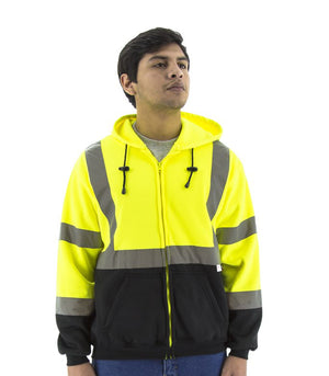 Bristol Logo - High Visibility Zipper Hoodie - Type R Class 3, Teflon Coated, Hi Vis Yellow/Black Bottom