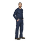 Man wearing a Bulwark FR navy blue long-sleeve shirt and pants on a white background