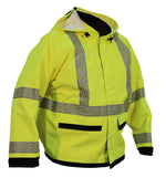 NASCO Omega 5501JNFY113 FR rain jacket in Navy and Fluorescent Yellow, front view