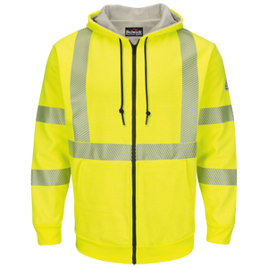 Bulwark Men's Fleece FR Hi-Visibility Zip-Front Hooded Sweatshirt with Waffle Lining