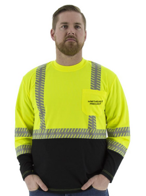 Northeast Precast Logo - High-Vis Yellow Birdseye Mesh Shirt - Long Sleeve, ANSI 2, Reflective Chainsaw Striping