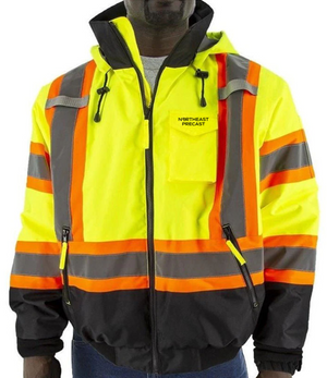 Northeast Precast Logo - High Visibility Waterproof Jacket with DOT Striping & Quilted Liner, Hi Vis Yellow/Black Bottom