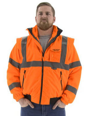 Northeast Precast Logo - High Visibility 8-in-1 Waterproof All-Season Bomber Jacket and Liner System, Orange