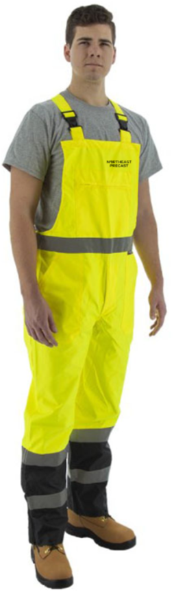 Northeast Precast Logo - High Visibility Bib Overall - Waterproof, Reflective Striping, Hi Vis Yellow/Black Bottom