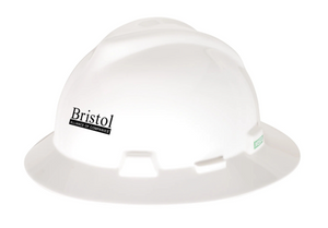 Bristol Logo -  MSA V-Gard Full Brim White w/Ratchet Suspension (Fast Trac) Qty 20