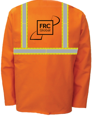 FRC Logo - Jacket -12 oz. FR Indura® Whipcord, 30 in. Long With Custom Hi-Vis Striping